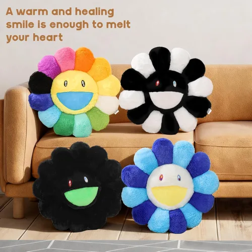 Miniatura 5 de Almohada de flores, almohada colorida en forma de flor, cojines de piso de cara sonriente, lindas almohadas de felpa de girasol, almohadas