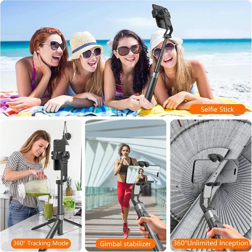 Miniatura 5 de Trípode con palo de selfie de 71 pulgadas para iPhone/Android, trípodes de seguimiento automático facial con luz, estabilizador gimbal fuerte