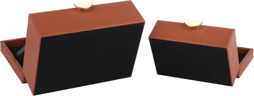 Miniatura 9 de HofferRuffer - Cajas de joyería de piel sintética, juego de 2 piezas con accesorios de almacenamiento decorativos y herrajes dorados, clásico