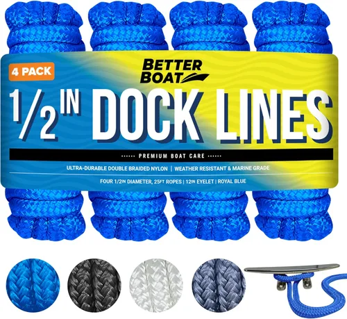 Miniatura 9 de Líneas de muelle para barcos de 1/2 pulgada x 25 pies, paquete de 2 cuerdas de nailon trenzado doble con bucle de 12 pulgadas, línea de amarre