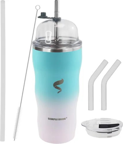 Vaso aislado de 20 onzas con tapa de popote y tapa plana, taza de café de acero inoxidable 18/8, taza de viaje al vacío de doble pared, taza a