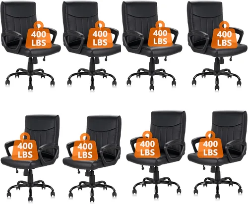 Miniatura 11 de CLATINA - Silla ejecutiva de oficina con respaldo medio de cuero, soporte lumbar y reposabrazos acolchados, diseño ergonómico ajustable y giratorio