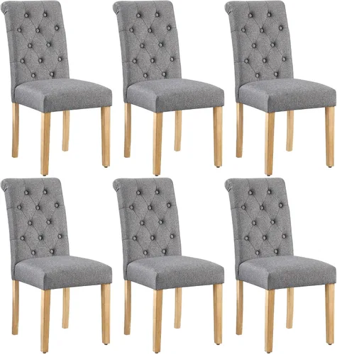 Miniatura 20 de Yaheetech Juego de 2 sillas de comedor tapizadas de tela con respaldo alto y patas de madera maciza para cocina, sala de estar, restaurante