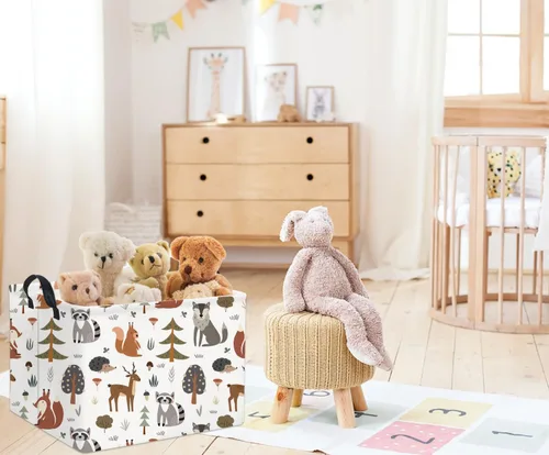 Miniatura 2 de Cesta de regalo rectangular para almacenamiento de niños; lindo organizador de juguetes para estante, libro y decoración de habitación (Animal)
