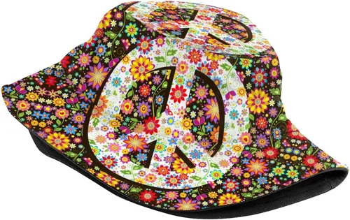 Miniatura 2 de Sombrero de pescador plegable para el sol y la playa, para mujeres y hombres, senderismo al aire libre, Flor hippie 60s 70s moda paz