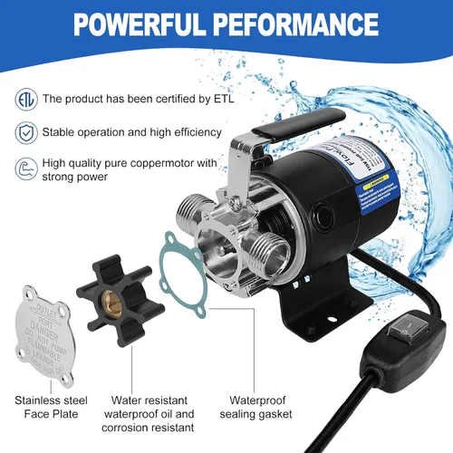 Miniatura 4 de Bomba de transferencia de agua de 110 V con interruptor conveniente, 1/10 HP 330 GPH con puertos de 3/4 pulgadas Bomba de agua de doble manguera
