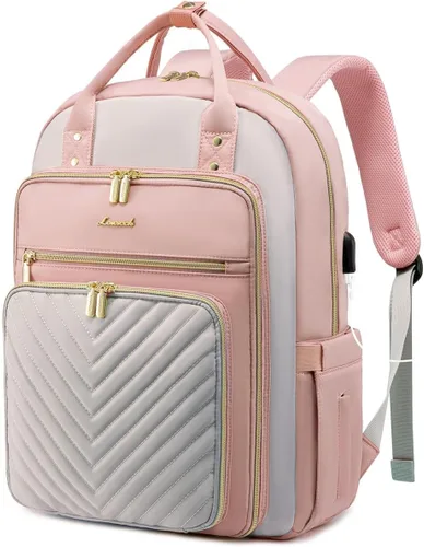 Miniatura 15 de LOVEVOOK Mochila para laptop para mujer, mochila de trabajo de moda con puerto USB, mochilas impermeables para el trabajo., Caqui-beige, 15,6 pulg.