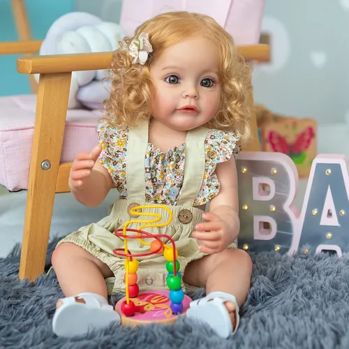 Miniatura 3 de Real Reborn - Muñeca de bebé realista de silicona de cuerpo completo de 22 pulgadas, con ojos azules, juguetes para niños, regalos de cumpleaños