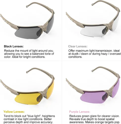 Miniatura 3 de Xaegistac Gafas de disparo con estuche Gafas de seguridad antivaho para cazadores para adultos Marco caqui lente púrpura