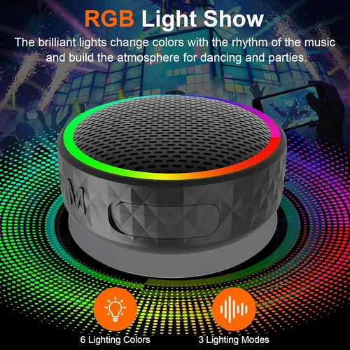 Miniatura 3 de Altavoz de ducha Bluetooth, altavoz inalámbrico portátil, ventosa, altavoz Bluetooth con luces RGB, sonido HD de 360°, compatible con tarjeta TF