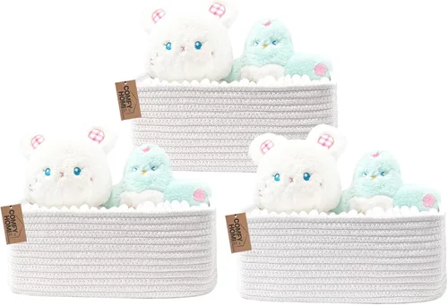 Miniatura 24 de COMFY-HOMI Cestas de almacenamiento de 11.5 x 7.5 x 4.7 pulgadas para organizar, cesta tejida de cuerda de algodón, caja de almacenamiento