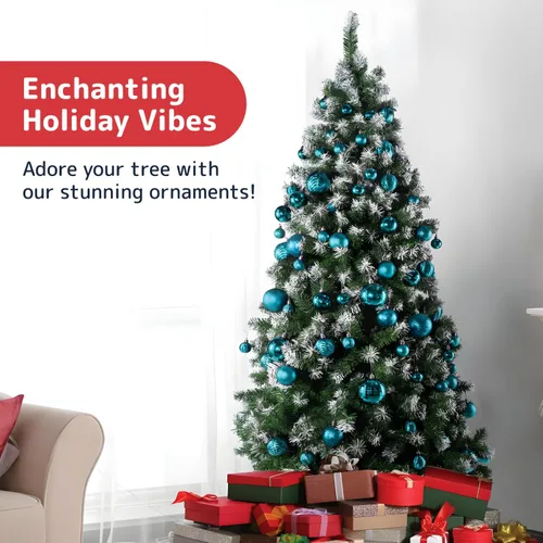 Miniatura 2 de PREXTEX - Juego de 36 adornos navideños azules para árbol de Navidad: bolas navideñas inastillables en color aguamarina y azul verdoso en tamaños