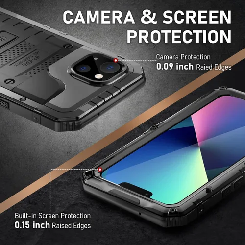 Miniatura 5 de Beasyjoy Funda impermeable para iPhone 13, funda de metal con protector de pantalla integrado, resistente protección de cuerpo completo, grado