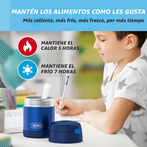 Miniatura 5 de Thermos Funtainer - Tarro de comida para niños con aislamiento al vacío de acero inoxidable de 10 onzas con cuchara plegable, azul marino