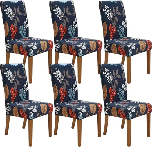 Miniatura 47 de SPRINGRICO Paquete de 6 fundas blancas para sillas de comedor, fundas elásticas para sillas de comedor con diseño floral, de elastano lavable
