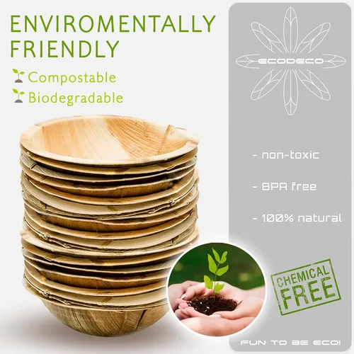 Miniatura 3 de ECODECO Cuencos para servir de hoja de palmera, 25 platos profundos naturales grandes de 8.5 pulgadas, 40 onzas, desechables como platos de fiesta
