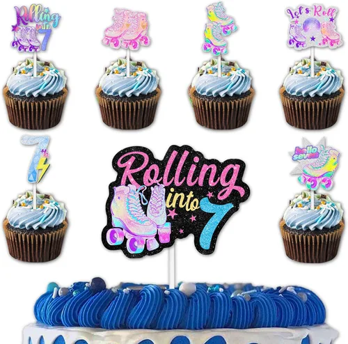 Miniatura 10 de 18 patines con purpurina, 12 piezas de decoración de cupcakes, 1 selección de decoración de pastel para 80 y 90, estilo retro, hip hop, patinaje
