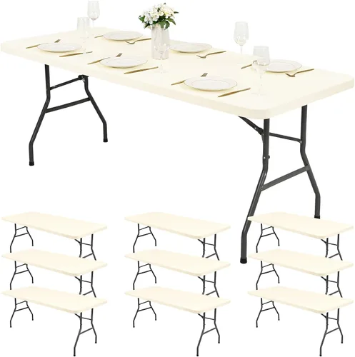 Miniatura 18 de Paquete de 6 fundas de tela elástica para mesa, color beige, para mesas de 8 pies, protector de mantel rectangular universal lavable y elástico