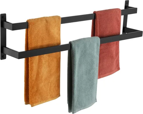 Miniatura 21 de KOKOSIRI Barras para Toallas de Baño de 2 Niveles Tipo Escalera Rieles para Toallas de 24 Pulgadas Soportes para Toallas Montados en Pared Estantes
