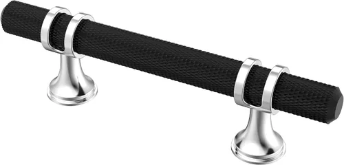 Miniatura 10 de Alzassbg Paquete de 6 pomos de barra de barra negra y plateada mate, AL6087CPMB 2 pulgadas de longitud, diseño de barra en T moleteada