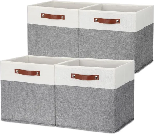 Miniatura 10 de HNZIGE Juego de 4 cubos de almacenamiento de tela, organizadores plegables para estantes, hogar, cubos decorativos para el hogar, juguetes, armario