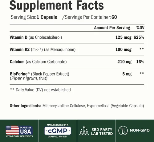 Miniatura 2 de Suplemento de vitamina D3 K2 – Apoyo todo en 1 para la salud inmunológica, ósea y cardíaca con vitamina D + vitamina K (como MK7) – Suplemento