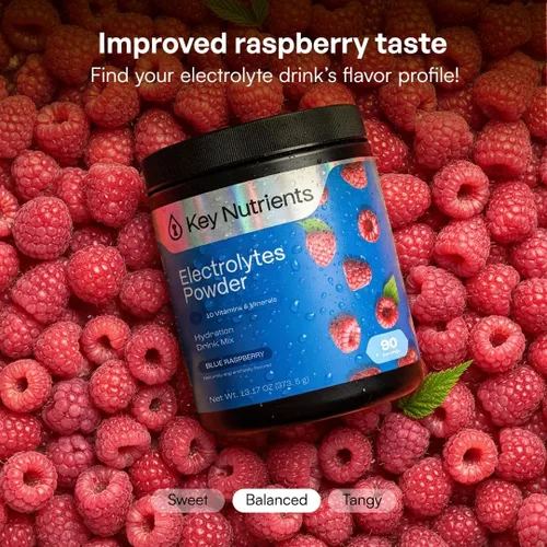 Miniatura 3 de KEY NUTRIENTS Electrolitos multivitamínicos en polvo sin azúcar - Polvo de electrolito de frambuesa azul dulce - Suplemento de resistencia y energía