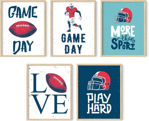 Miniatura 23 de Impresiones artísticas de fútbol americano para pared, juego de 5 (8x10) carteles de fútbol americano sin marco, decoración de sala de fútbol Niños