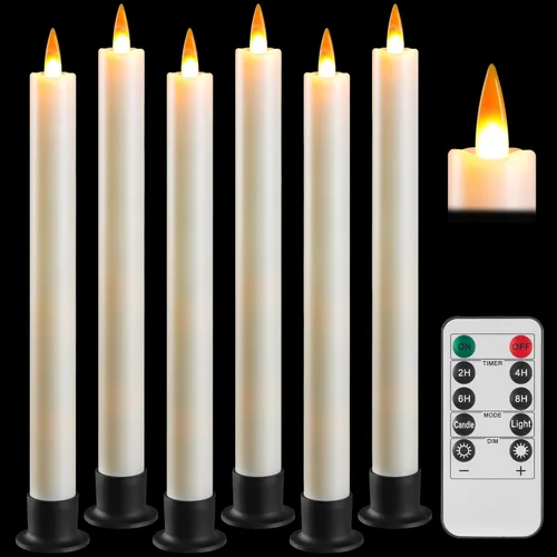 Miniatura 12 de Da by 3 piezas de velas cónicas parpadeantes sin llama operadas por batería - velas de ventana con control remoto y temporizador - llama LED 3D