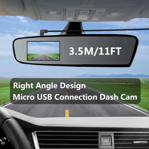 Miniatura 5 de Cable de alimentación micro USB de 90 grados para cámara de tablero de 11 pies, cable de carga USB en ángulo izquierdo, solo alimentación,