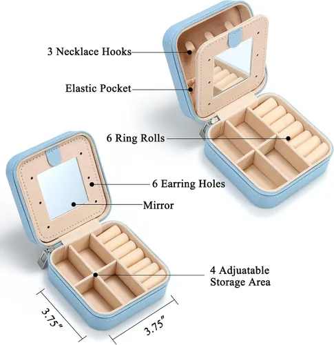 Miniatura 3 de Joyero de viaje para niñas, joyero azul con inicial L, joyero de viaje para niñas, joyero para niñas, accesorios de viaje en el aeropuerto