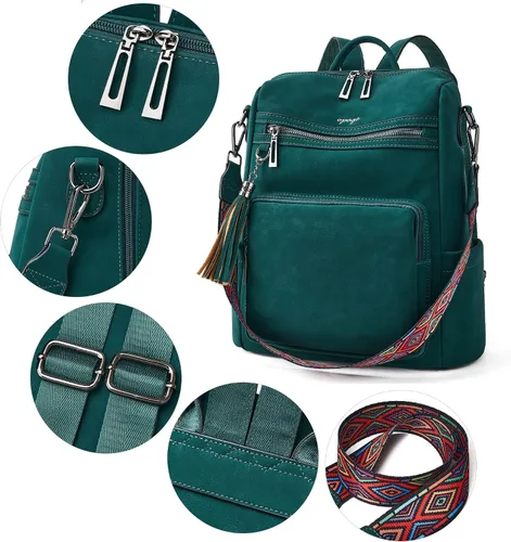 Miniatura 65 de OPAGE - Mochila de cuero para mujer, con borla de moda, bolso de hombro, mochila grande, bolsa de viaje, gris, L