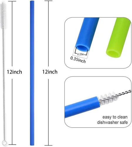Miniatura 5 de Pajitas rectas de silicona reutilizables extra largas de 12 pulgadas para vaso extra alto de 40 onzas, botella licuadora de 32 onzas Nutribullet