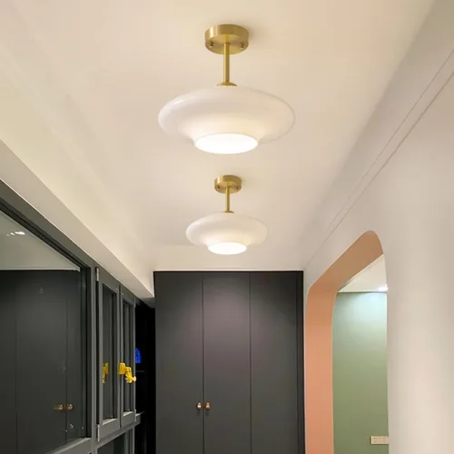 Miniatura 5 de Lámpara de techo de vidrio blanco moderna de montaje semiempotrado con pantalla de cúpula de globo de leche, luces de techo de mediados de siglo