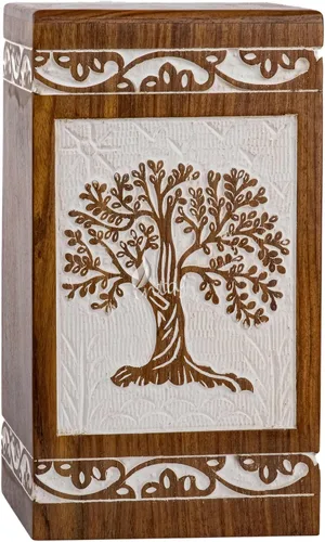 Miniatura 2 de Urna de cremación de madera para cenizas humanas y mascotas, caja de urna pequeña del árbol de la vida y ataúd - Capacidad para 20 pulgadas cúbicas