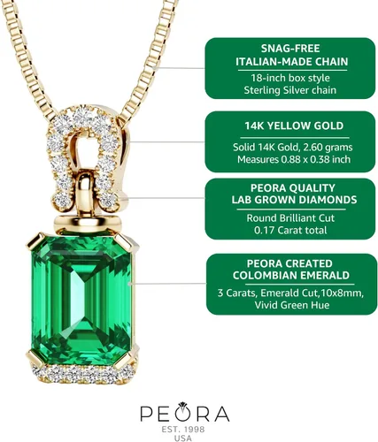 Miniatura 5 de PEORA Colgante de esmeralda colombiana creada en oro amarillo de 14 quilates y diamantes cultivados en laboratorio, talla esmeralda total de 3.17