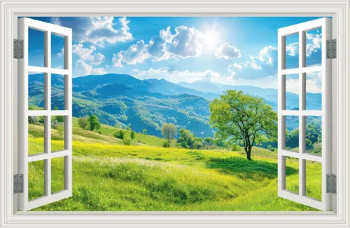 Miniatura 15 de Calcomanía de pared falsa para ventana, atardecer de verano, paisaje marino, océano, playa, póster de ventana falsa para decoración de pared