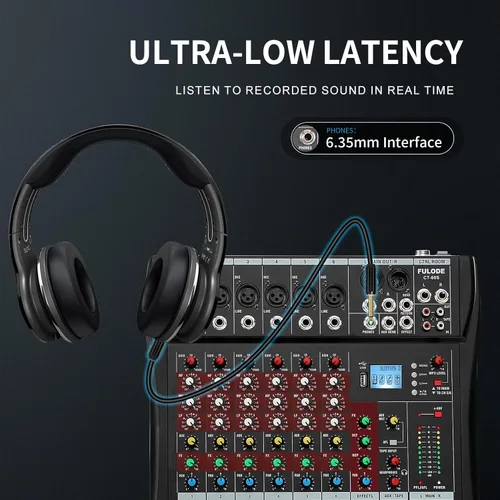 Miniatura 5 de FULUODE - Consola de Mezcla de Audio de 6 Canales, Mezclador de Música Profesional CT-60S, Tablero de Mezcla DJ con Reverb, Reproductor Bluetooth