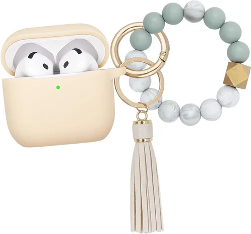 Miniatura 11 de KOUJAON Funda compatible con AirPods 4, funda protectora de silicona suave con llavero de pulsera, compatible con auriculares inalámbricos Apple Té