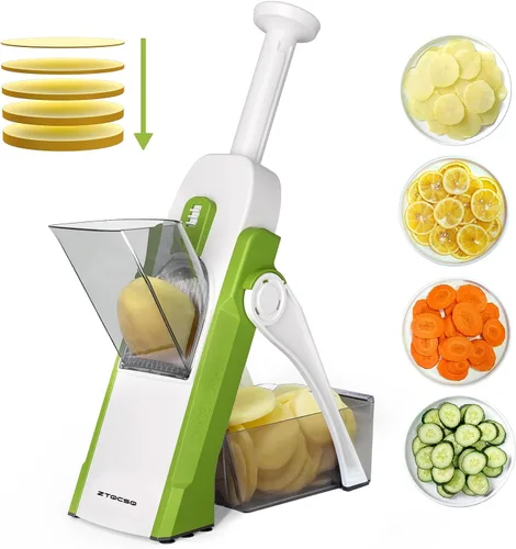 Cortador de mandolina seguro para cocina, cortador de verduras y alimentos & espesor ajustable de 0.1-8 mm. Fácil de limpiar, almacenamiento, Verde