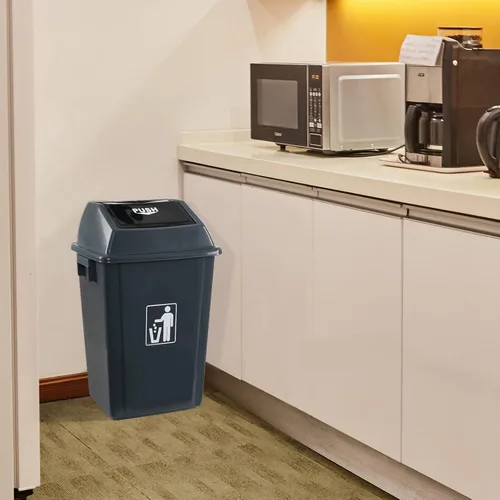 Miniatura 4 de Morcte Paquete de 4 cubos de basura de cocina de 13 galones con tapa giratoria, cubo de basura de plástico para cocina, color gris