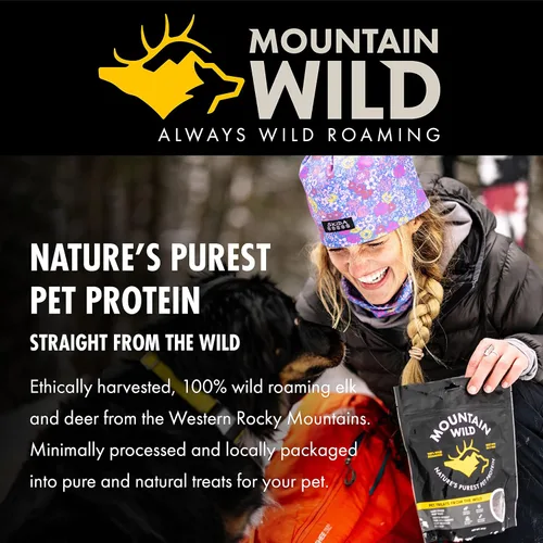 Miniatura 6 de MOUNTAIN WILD Golosinas de entrenamiento de carne de venado para perros, premio de alto valor con proteína de carne de alce y ciervo, totalmente