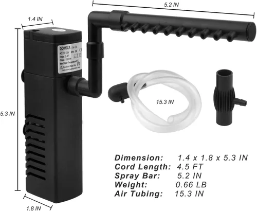 Miniatura 7 de DOMICA Filtro de acuario interno de 100 GPH 5 W con sistema de aireación Filtro de alimentación para tanque de peces de 5 a 15 galones, filtro