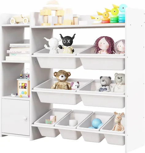 Miniatura 10 de GLACER Organizador de almacenamiento de juguetes para niños, estante de juguetes de 4 niveles con 8 contenedores de almacenamiento de plástico y Gris