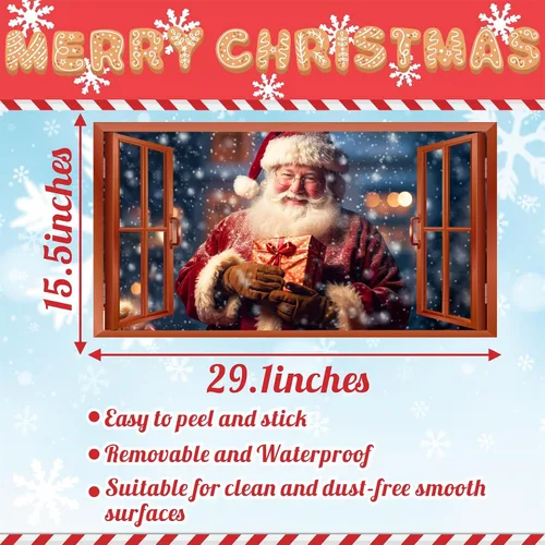Miniatura 6 de Calcomanías de Pared de Navidad, Pegatinas de Papá Noel para Decoraciones de Pared de Navidad Interior, Calcomanías de Ventana Falsa de Navidad