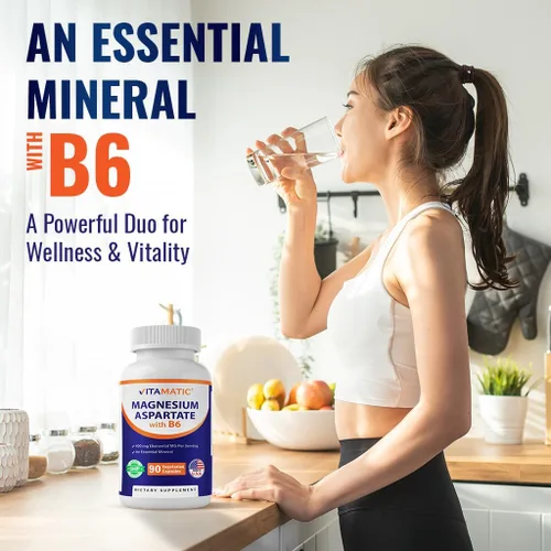 Miniatura 6 de Vitamatic Aspartato de magnesio 400 mg por porción - 90 cápsulas vegetarianas - B6 añadido para una máxima absorción - Apoya la salud muscular
