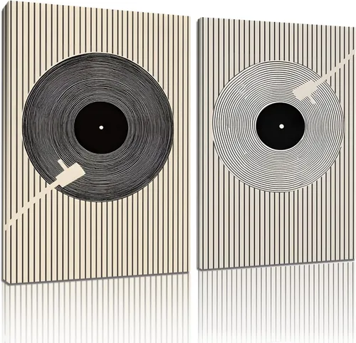Miniatura 7 de Tocadiscos de música geométrica abstracta impresiones de mediados de siglo, arte de pared en lienzo para pared, tocadiscos de música geométrica