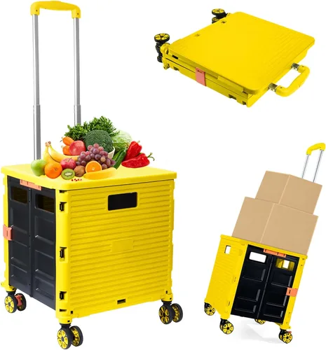 Miniatura 32 de Carrito plegable con ruedas, resistente al desgaste, sin ruido, carrito de compras con ruedas para comestibles, caja de herramientas de Caqui