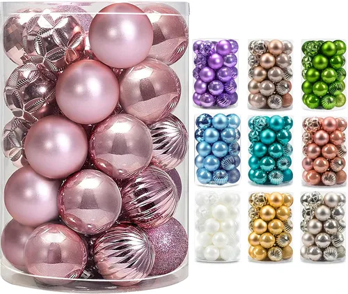 Miniatura 94 de AMS Esferas de Navidad de 2.36 pulgadas/60mm, 34 unidades, adornos grandes, decoraciones para fiestas, inastillables, colgantes festivos para Negro
