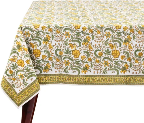 Miniatura 31 de Ridhi Mantel rectangular de algodón con estampado de bloque a mano amarillo mostaza, 102 x 48 pulgadas, reutilizable, decorativo para uso diario